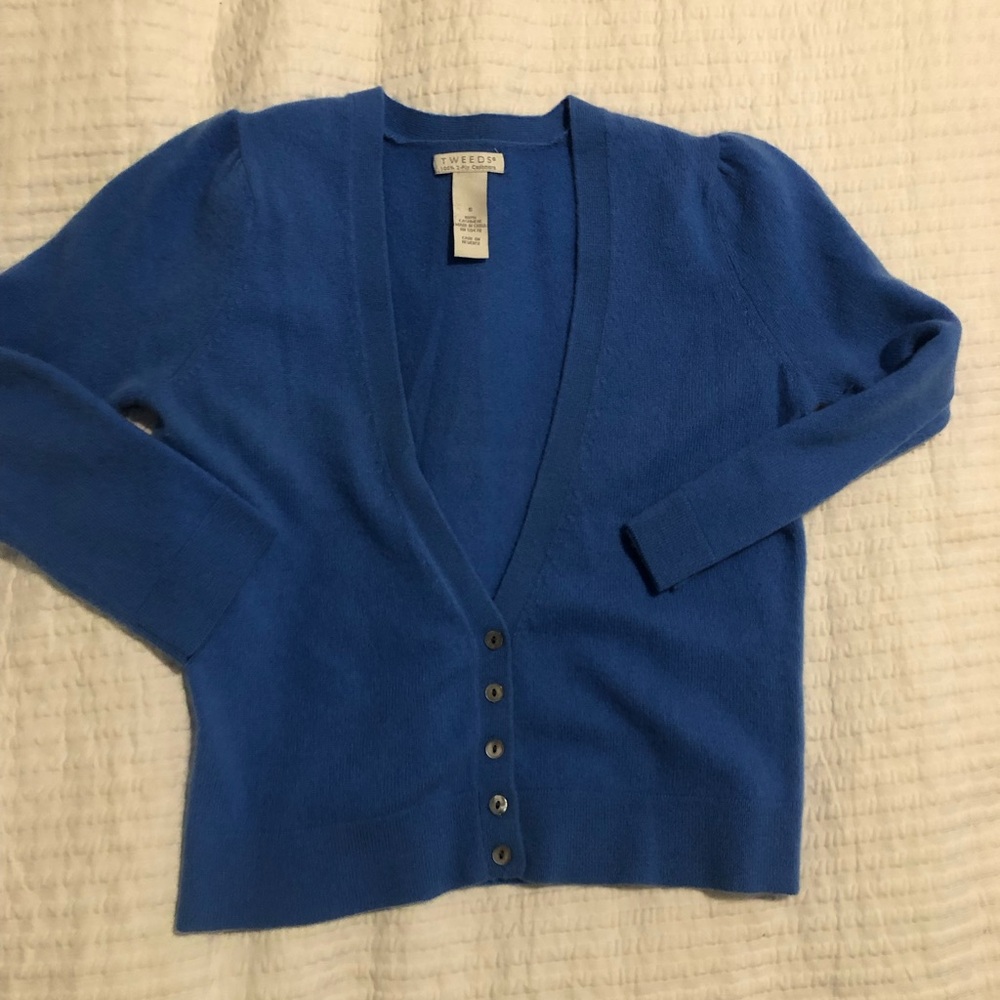 Tweeds cashmere cardigan, blue, EUC 509